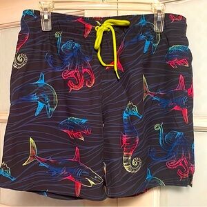 Neon Sea Creature Print Swim Trunks